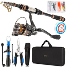 Load image into Gallery viewer, PLUSINNO Fishing Rod and Reel Combos - Carbon Fiber Telescopic Fishing Pole - Spinning Reel 12 +1 Shielded Bearings Stainless Steel BB
