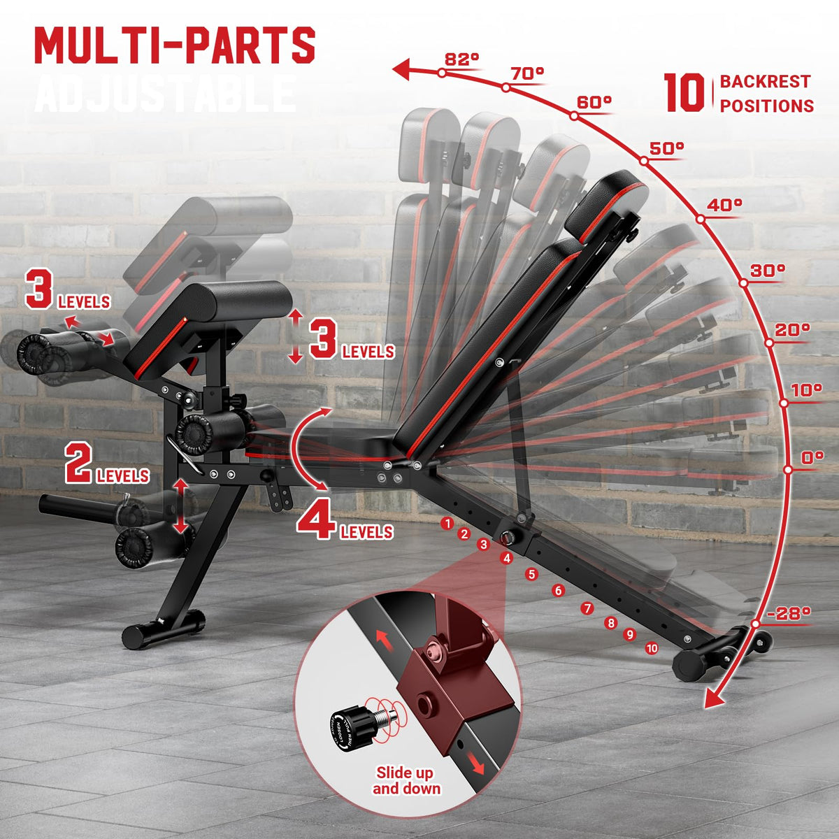 XDDIAS Workout Bench, Adjustable Weight Bench with Leg Extension and L ...