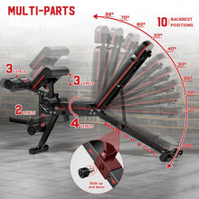 Load image into Gallery viewer, XDDIAS Weight Bench, 900LBS Workout Bench With Leg Extension For Home Gym Equipment, Adjustable Strength Training Bench with Preacher Curl Pad And Extended Headrest, Bench For Full Body Fitness
