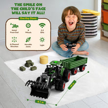 Load image into Gallery viewer, Remote Control Tractor Toy, Kids RC Tractor Set &amp; Truck and Trailer Front Loader - Metal Car Head/8 Wheel/Light, Toddlers Farm Vehicle Toys
