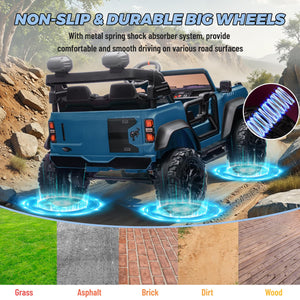 2 Seater Ride On Car for Kids, 24v Licensed Ford Bronco Raptor Electric Power Ride On Truck Toy with Remote Control - Blue