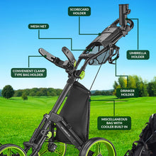 Load image into Gallery viewer, Caddytek Explorer V8 Golf Push Cart - Superlite 4 Wheel Aluminum Foldable Cart with Adjustable Front Wheel Width, Foot Brake, Cooler Basket, Umbrella Holder, Drink Holder, Scorecard Console
