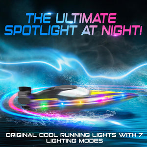 Remote Control Boat - 32+ KPH Fast RC Jet Boat with 9 Light Modes for Pools, Lakes & Saltwater, 17" Large RC Boats for Adults, Teens, Kids, Summer