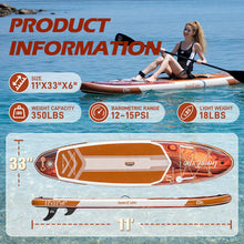 Load image into Gallery viewer, InnoExpo 11' Inflatable Stand Up Paddle Boards with Premium Accessories, Wide Stable SUP Paddle Board Design, Non-Slip Comfort Deck for Youth &amp; Adults (Timber/Kayak Seat)
