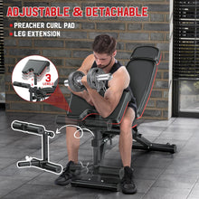 Load image into Gallery viewer, XDDIAS Workout Bench, Adjustable Weight Bench with Leg Extension and Leg Curl, Extended Headrest, 900LBS Preacher Curl Bench Incline Decline Flat Workout Bench for Home Gym Full Body Exercise
