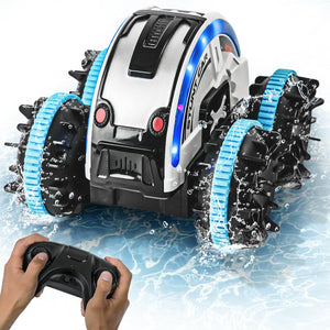 Amphibious RC Stunt Car, 2.4 GHz All Terrain Waterproof, 360 Flips Rotation Toy Gift for Girls & Boys