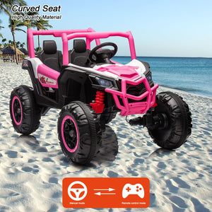 24V XL 2 Seater Ride On Car for Kids, 4WD/2WD Switchable Off-Road Utv w/Remote Control, Pink
