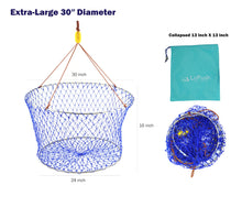 Load image into Gallery viewer, LuPush Crab Ring Trap – 30 inch Collapsible Crab Net with 100ft Rope, Aluminum Ruler, Bait Bag &amp; Clip – 6 Pieces Portable Crab Trap for Easy Storage – Durable Grid Design for Dock &amp; Pier Crabbing

