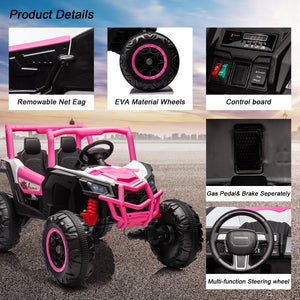 24V XL 2 Seater Ride On Car for Kids, 4WD/2WD Switchable Off-Road Utv w/Remote Control, Pink