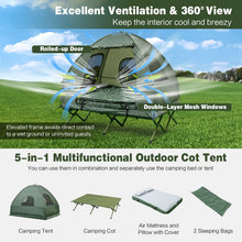 Load image into Gallery viewer, Goplus Camping Tent Cot, 5-in-1 Folding Camping Bed with Awning, Air Mattress, Sleeping Bag, Bedspread, Off Ground Elevated 1-2 Person Cot Tent with Carrying Bag, Air Pump for Camping Picnic Outdoor
