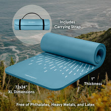 Load image into Gallery viewer, Retrospec Solana Yoga Mat 1" Thick w/Nylon Strap for Men &amp; Women - Non Slip Exercise Mat for Home Yoga, Pilates, Stretching, Floor &amp; Fitness Workouts, Blue Mist
