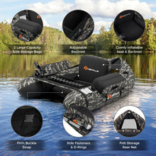 Load image into Gallery viewer, Goplus Inflatable Float Tube, Fishing Belly Boat w/Paddle, Flippers, Fish Ruler, Pump, Storage Bag, Adjustable Straps, 350LBS Load Capacity (Camouflage, W/Rod Holder)
