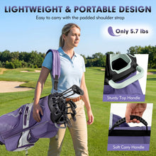 Load image into Gallery viewer, Tangkula Golf Cart Bag with 14-Way Full Length Dividers, 6 Molded Lock Top Golf Club Bag with 11 Pockets, Cooler Bag, Padded Strap, Handles, Umbrella Holder &amp; Rain Hood (Purple)
