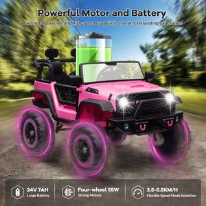 24V 2 Seater Kids Ride On Car, 4 Wheeler Truck Ride On Toys for Big Kids with 5.5MPH Max Speed, Remote Control, Pink