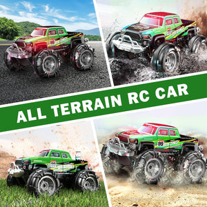Remote Control Amphibious Monster Truck, 2.4GHz Dual Control with Watch & Controller, 360° Rotating RC Car (Green)