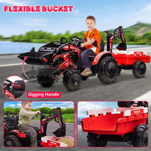 Load image into Gallery viewer, 3 in 1 Ride on Tractor, 24V Ride on Excavator with Remote Control, Kids Electric Vehicles w/Trailer, Shovel Bucket, Digger, Red
