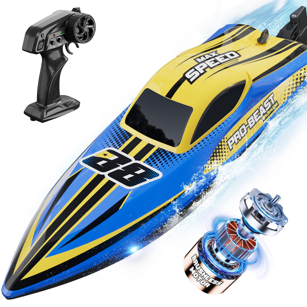 Brushless RC Boat 30+MPH, Big Remote Control Boats for Adults and Kids, Fast Racing Boat with Self-Righting, LED Lights
