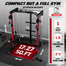 Load image into Gallery viewer, JELENS C21 Power Cage, 2000LBS Multi-Function Power Rack with Independent Dual Pulley System, All-in-One Squat Rack for Cable Crossover, Home Gym Workout Machine (Red, 230LB Black Weights)
