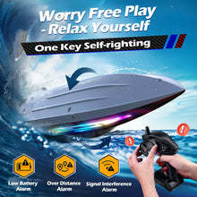 Load image into Gallery viewer, RC Boat 30KMH with 7Light Modes, Remote Control Electric Fast Speed Boat for Adults Kids 8-12 Lake Pool Water Play, Self-righting, Red
