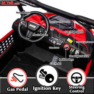 24V 2 Seater XXL Kids UTV Ride On Car with Remote Control 4WD Off Road Electric Vehicle Ride On Toy Car (Red)