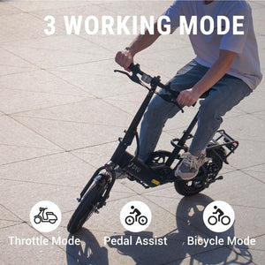 Electric Bike, 350W Motor Folding Electric Bicycles, 36V 7.5Ah Battery, 3 Levels Assist, Dual Disc Brakes, 14" Foldable