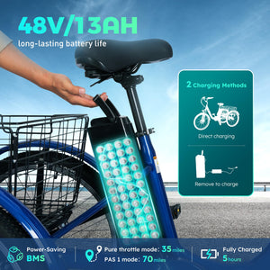 500W Electric Tricycle for Adults – 24" 7-Speed Compact Commuter Trike with Hydraulic Disc Brakes, Multi-Shock Suspension