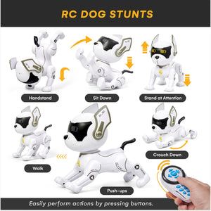 Top Race Robot Dog - Interactive RC Dog Toy with Gesture & Adventure Modes, Programming Treats, Rechargeable - White