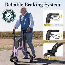 Load image into Gallery viewer, HolyHeal 3 Wheel Walkers for Seniors, Lightweight Rollator Walkers Foldable for Elderly with Cane Hold and Cup Hold, Height Adjustable Aluminum Three Wheel Rolling Walker Mobility Aid, Purple
