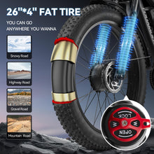 Load image into Gallery viewer, EDUAMOEK Dual Motor Ebike for Adults, 52V 23AH Large Battery Men Adult Fat Tire Electric Bike Peak 4000W 37MPH Electric Bicycles 7 Speed with Front Fork Suspension
