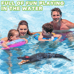 RC Crocodile Boat,2.4GHz Alligator with Glowing Eyes, RC High Simulation Crocodile RC Boat Lake & Pool Toy, USB Rechargeable