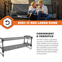 Load image into Gallery viewer, Disc-O-Bed Large Outdoor Convertible 2 Person Bench and Double Camping Cot Portable Bed Bunk System for Adults, Grey
