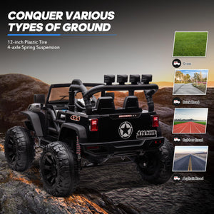 24V 9Ah Ride on Toy for Big Kids, 4x4 2 Seater Ride on Car Truck w/Remote Control, 4x200W Motors - Black Warrior