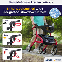 Load image into Gallery viewer, Drive Medical Nitro Sprint Foldable Rollator Walker with Seat - Lightweight Support - Large Wheels - Compact Folding Design - Adjustable Comfort - Standard Size - Red
