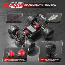 Load image into Gallery viewer, 1:16 Scale All Terrain RC Car, 4x4 High Speed 40 KPH RC Truck, 2.4Ghz Remote Control Truck with 2 Batteries
