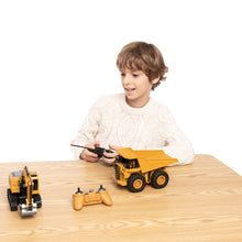 Load image into Gallery viewer, 2 PCS Remote Control Construction Vehicle Toy Set, Friction-Powered RC Excavator &amp; RC Dump Truck with Lights and Sounds
