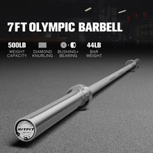 Load image into Gallery viewer, RitFit Elite 7ft Olympic Barbell, Robust 45lb Barbell for Weightlifting and Powerlifting, Superior Olympic Bar with Exceptional 500lbs Load Capacity, Weight Bar for 2” Standard Plates Sliver/White
