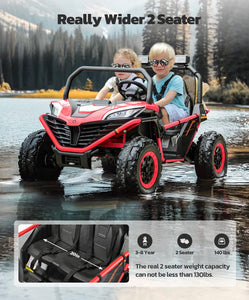 24V 2 Seater Ride on Car for Kids,10AH 4WD Powered Ride on Toy for Big Kids,4.5MPH Large Side by Side Electric Car, Red