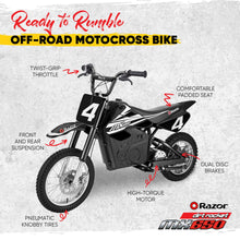 Load image into Gallery viewer, Dirt Rocket Off-Road Motocross Bike–36V Electric Ride-On, Up to 17 mph, Front &amp; Rear Suspension, Hand-Operated Dual Brakes
