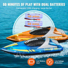 Load image into Gallery viewer, RC Boat for Kids, 2Pack Remote Control Boat for Pools &amp; Lakes, Racing Boat with LED Light &amp; 4 Rechargeable Batteries
