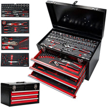 Load image into Gallery viewer, 439 Pieces Mechanic Tool Set with 3-Drawer Metal Tool Box, Complete Socket Wrench Screwdriver Pliers Kit, Heavy Duty Steel Storage Chest for Auto Repair, Household and Garage DIY Projects
