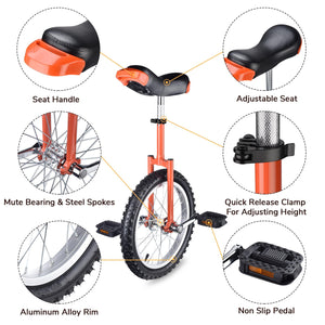 16" Inch Wheel Unicycle Leakproof Butyl Tire Wheel Cycling Outdoor Sports Fitness Exercise Health Orange