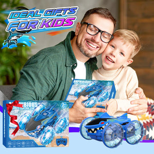 Amphibious Remote Control Car 4WD Waterproof 2.4Ghz Fast Stunt RC Car 360° Rotating with Lights Xmas Gifts