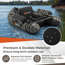 Load image into Gallery viewer, Goplus Inflatable Float Tube, Fishing Belly Boat w/Paddle, Flippers, Fish Ruler, Pump, Storage Bag, Adjustable Straps, 350LBS Load Capacity (Camouflage, W/Rod Holder)
