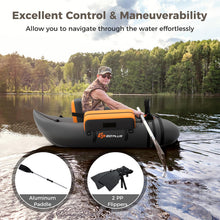 Load image into Gallery viewer, Goplus Inflatable Float Tube, Fishing Belly Boat w/Paddle, Flippers, Fish Ruler, Pump, Storage Bag, Adjustable Straps, 350LBS Load Capacity (Gray, W/Rod Holder)
