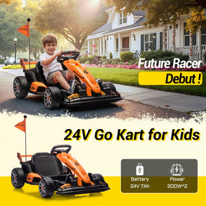 24V Kids Electric Go Kart, Licensed McLaren F1 Drift Kart Car with Dual 200W Motors, Adjustable Seat for Ages 6-12 (Orange)