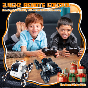 Robot Dog Toy for Kids,2.4Ghz Remote Control Dog Stunt Robot Dog 2nd Gen Remote Control Cars Stunt RC Cars (white)