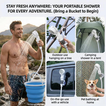 Load image into Gallery viewer, Cprnru Portable Shower for Camping, Rechargeable Camping Shower Pump with 3 Spray Modes, Outdoor Shower Kit with Suction Mount &amp; Mesh Bag for Travel, Pet Bath, RV Car Wash, Backyard Watering
