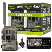 Load image into Gallery viewer, TACTACAM Reveal Ultra Cellular Trail Camera – 4K Photo, 1080P Video, Live Streaming, GPS, Low-Glow/No-Glow Flash, LTE + Cleaning Cloth | (4PK)
