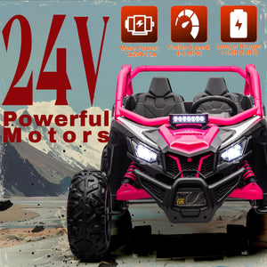 24V Electric Kids UTV Ride on Car with Remote Control, 2-Seater, 2 Shock Absorbers, 2x200W Motors (Pink)
