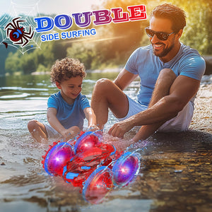 Amphibious Remote Control Car for Kids with LED Lights, RC Boats for Boys Age 6 7 8 9 10 11 12, 2.4GHz 4WD Spide RC Stunt Car